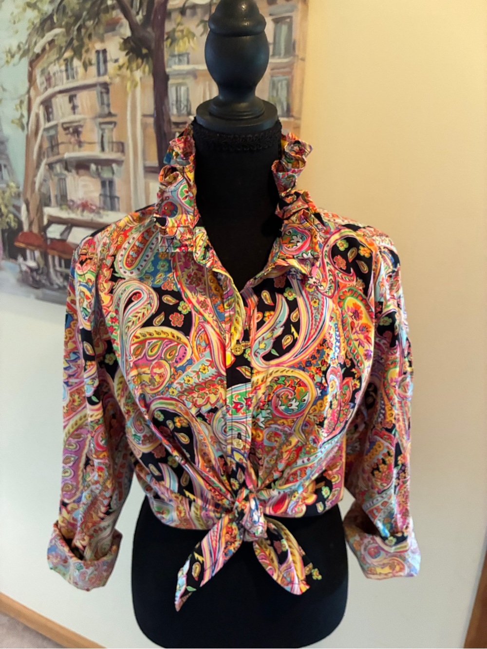 Chaps Multicolor Paisley Ruffle Collar Button-Front Shirt